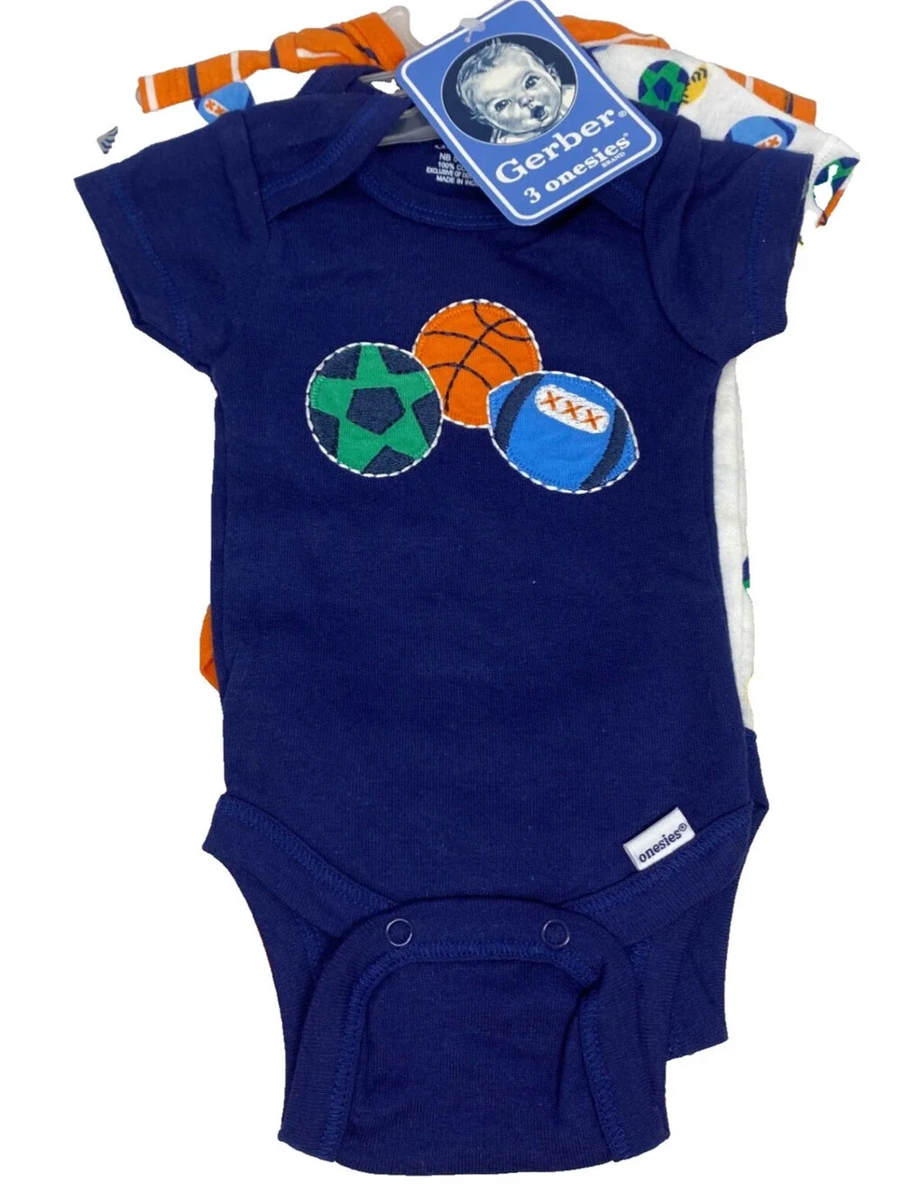 Gerber 3 Onesies Sports Prints Baby Onesie Size Newborn